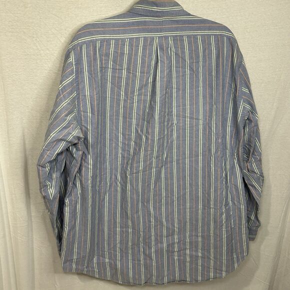 Ralph Lauren Men’s 17 1/2 X 35 Blue Green Orange Striped Button Down shirt - Picture 6 of 9
